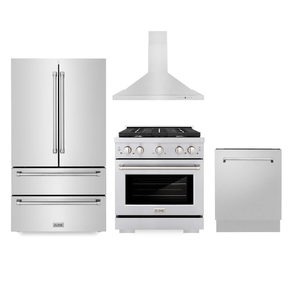 30" ZLINE Appliances Package with Refrigeration - 30" Stainless Steel Gas Range, 30" Convertible Vent Range Hood and 24" Tall Tub Dishwasher (4KPR-SGRRH30-DWV)