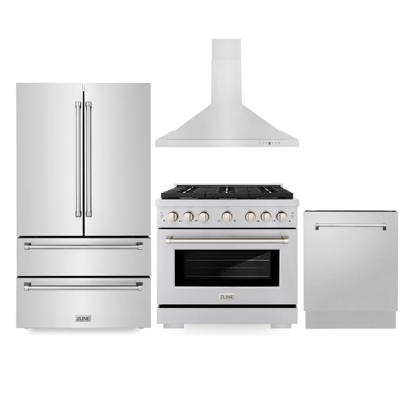 36" ZLINE Appliances Package with Refrigeration - 36" Stainless Steel Gas Range, 36" Convertible Vent Range Hood and 24" Tall Tub Dishwasher (4KPR-SGRRH36-DWV)