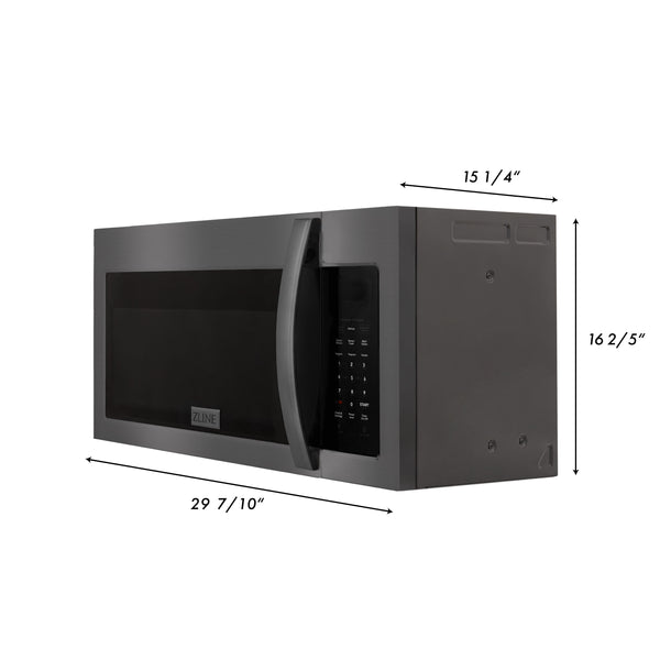 ZLINE 30" 1.5 cu. ft. Over the Range Microwave in Black Stainless Steel with Modern Handle and Set of 2 Charcoal Filters (MWO-OTRCF-30-BS)