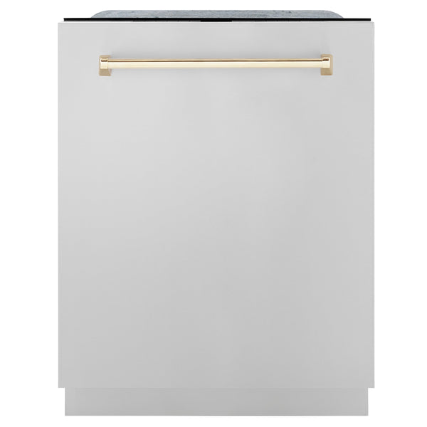 ZLINE 48" Appliance Package - Autograph Edition - Stainless Steel Dual Fuel Range, Range Hood, Dishwasher and Refrigeration with Polished Gold Accents (4AKPR-RARHDWM48-G)