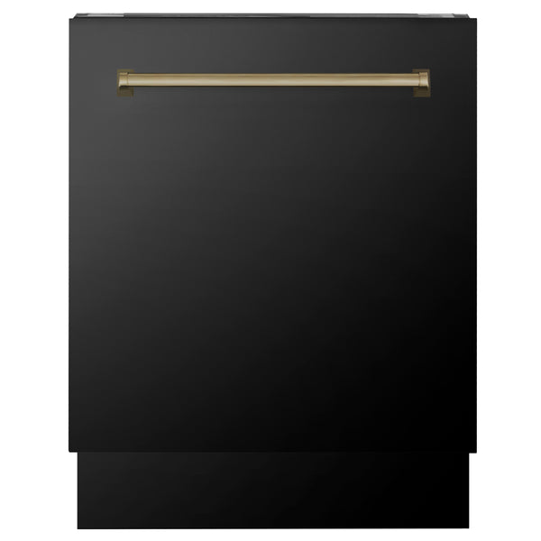 30" ZLINE Appliances Package - Autograph Edition Black Stainless Steel Dual Fuel Range, Range Hood, Dishwasher, Refrigerator with Water & Ice Dispenser, Champagne Bronze Accents (4KAPR-RABRHDWV30-CB)