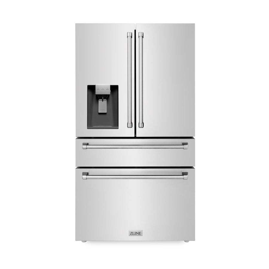 36" ZLINE Appliances Package with Water and Ice Dispenser Refrigerator - 36" Stainless Steel Gas Range, 36" Convertible Vent Range Hood and 24" Tall Tub Dishwasher (4KPR-SGRRH36-DWV)