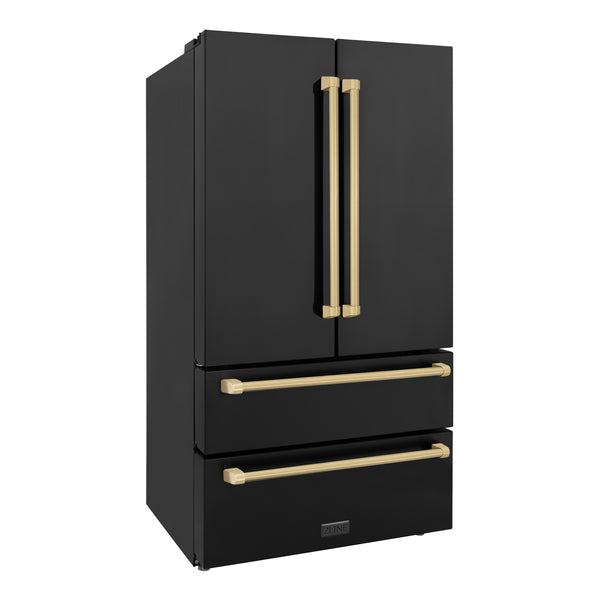 ZLINE 48" Appliance Package - Autograph Edition - Black Stainless Steel Dual Fuel Range, Range Hood, Dishwasher and Refrigeration with Champagne Bronze Accents (4AKPR-RABRHDWV48-CB)