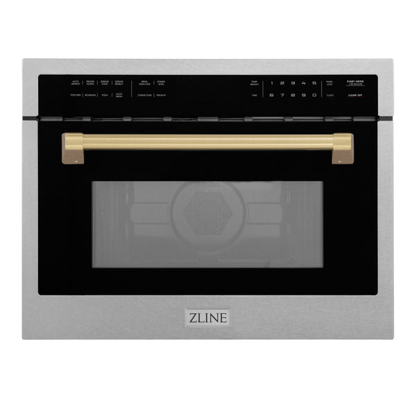 ZLINE Autograph Edition 24" 1.6 cu ft. Built-in Convection Microwave Oven in Fingerprint Resistant Stainless Steel with Champagne Bronze Accents (MWOZ-24-SS-CB)
