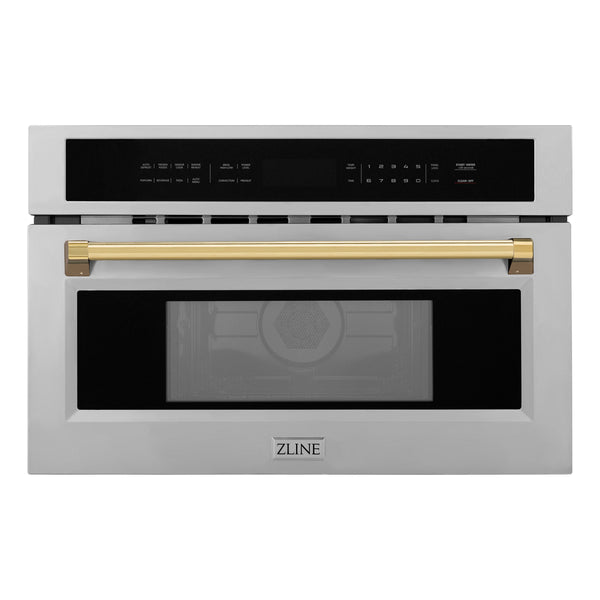 ZLINE Autograph Edition 30” 1.6 cu ft. Built-in Convection Microwave Oven in Stainless Steel and Gold Accents (MWOZ-30-G)