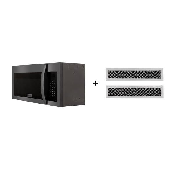 ZLINE 30" 1.5 cu. ft. Over the Range Microwave in Black Stainless Steel with Modern Handle and Set of 2 Charcoal Filters (MWO-OTRCF-30-BS)
