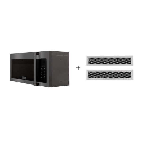 ZLINE 30" 1.5 cu. ft. Over the Range Microwave in Black Stainless Steel with Traditional Handle and Set of 2 Charcoal Filters (MWO-OTRCFH-30-BS)