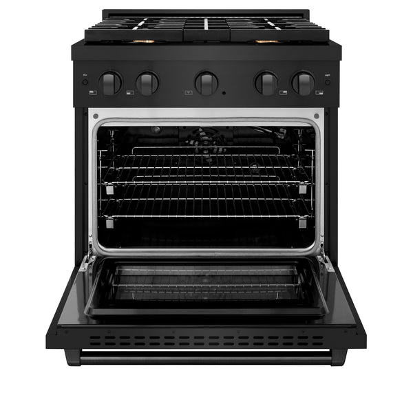 ZLINE 30 in. 4.2 cu. ft. Gas Range with Convection Gas Oven in Black Stainless Steel with 4 Brass Burners (SGRB-BR-30)