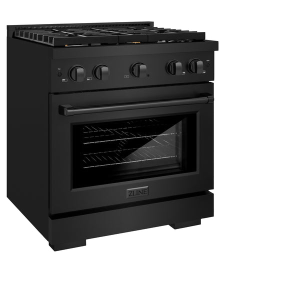 ZLINE 30 in. 4.2 cu. ft. Gas Range with Convection Gas Oven in Black Stainless Steel with 4 Brass Burners (SGRB-BR-30)