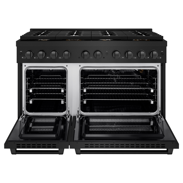 ZLINE 48 in. 6.7 cu. ft. Double Oven Gas Range in Black Stainless Steel with 8 Brass Burners (SGRB-BR-48)