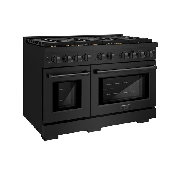 ZLINE 48 in. 6.7 cu. ft. Double Oven Gas Range in Black Stainless Steel with 8 Brass Burners (SGRB-BR-48)