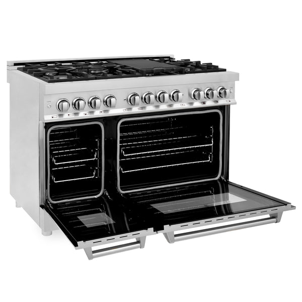 ZLINE 2 Piece Kitchen Appliance Package - 48" Stainless Steel Dual Fuel Range and Convertible Vent Range Hood (2KP-RARH48)