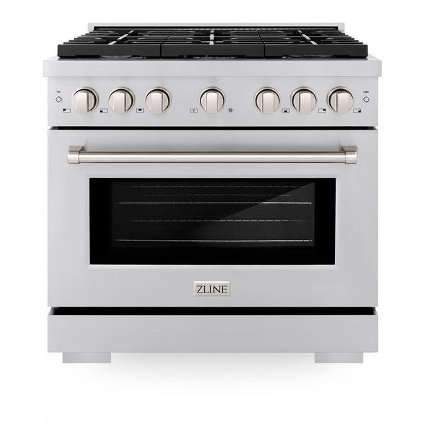 ZLINE Appliances 36" Kitchen Package with Stainless Steel Gas Range, Range Hood, Microwave Drawer and Tall Tub Dishwasher (4KP-SGRRH36-MWDWV)