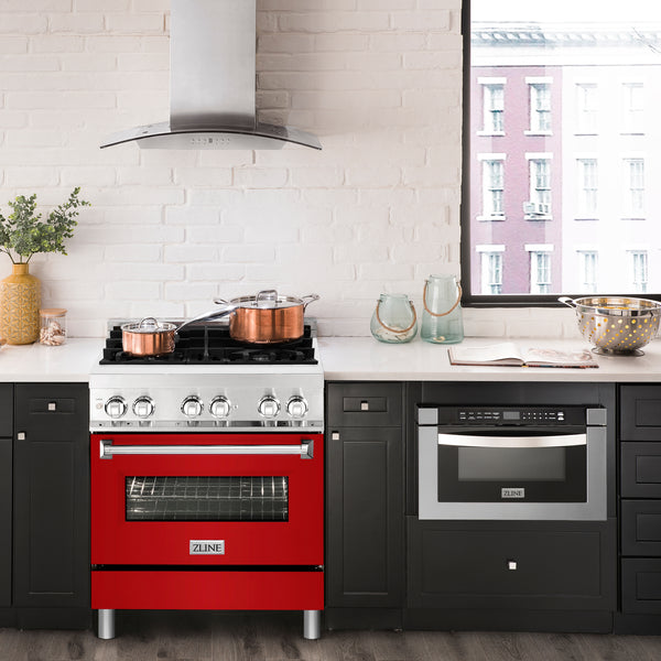 ZLINE 30" 4.0 cu. ft. Dual Fuel Range with Gas Stove and Electric Oven in Stainless Steel with Color Door Options (RA30)