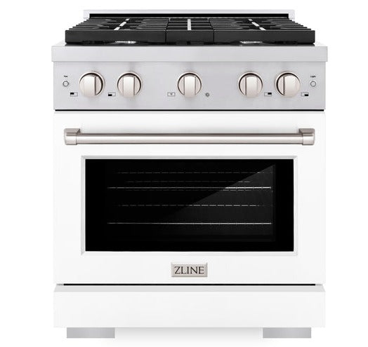 ZLINE 30 in. 4.2 cu. ft. 4 Burner Gas Range with Convection Gas Oven in Stainless Steel with White Matte Door (SGR-WM-30)
