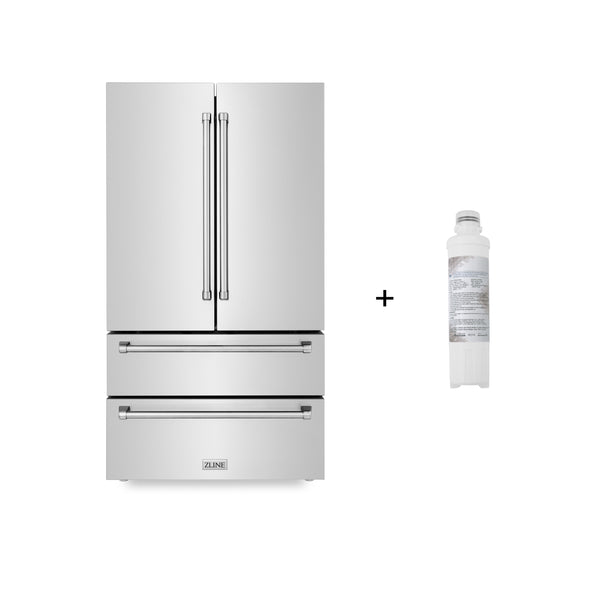 ZLINE 36" 22.5 cu. ft 4-Door French Door Refrigerator with Ice Maker and Water Filter in Fingerprint Resistant Stainless Steel (RFM-WF-36)