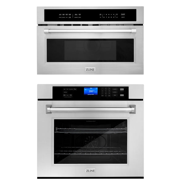 ZLINE 2 Piece Kitchen Appliance Package - 30" Stainless Steel Built-in Convection Microwave Oven and 30" Single Wall Oven with Self Clean (2KP-MW30-AWS30)
