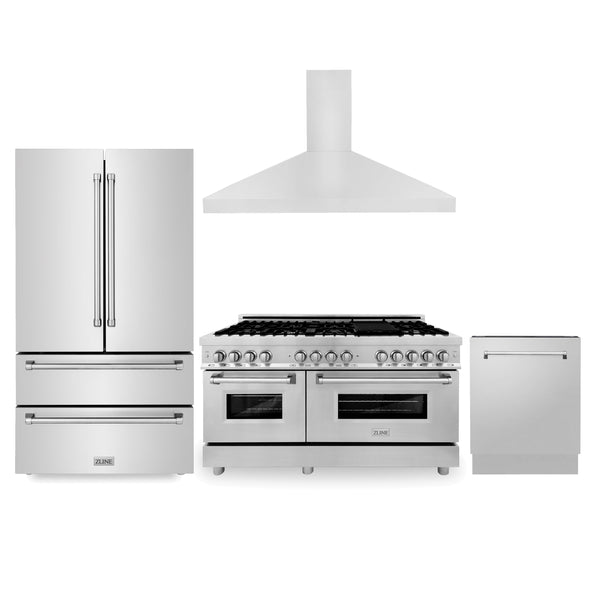 48" ZLINE Appliances Package with Refrigeration, 48" Stainless Steel Dual Fuel Range, 48" Convertible Vent Range Hood and 24" Tall Tub Dishwasher (4KPR-RARH60-DWV)