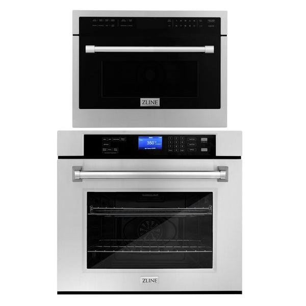 ZLINE 2 Piece Kitchen Appliance Package - 24" Stainless Steel Built-in Convection Microwave Oven and 30" Single Wall Oven with Self Clean (2KP-MW24-AWS30)