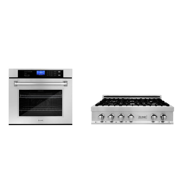 ZLINE 2 Piece Kitchen Appliance Package - 36" Stainless Steel Rangetop and 30" Single Wall Oven (2KP-RTAWS36)