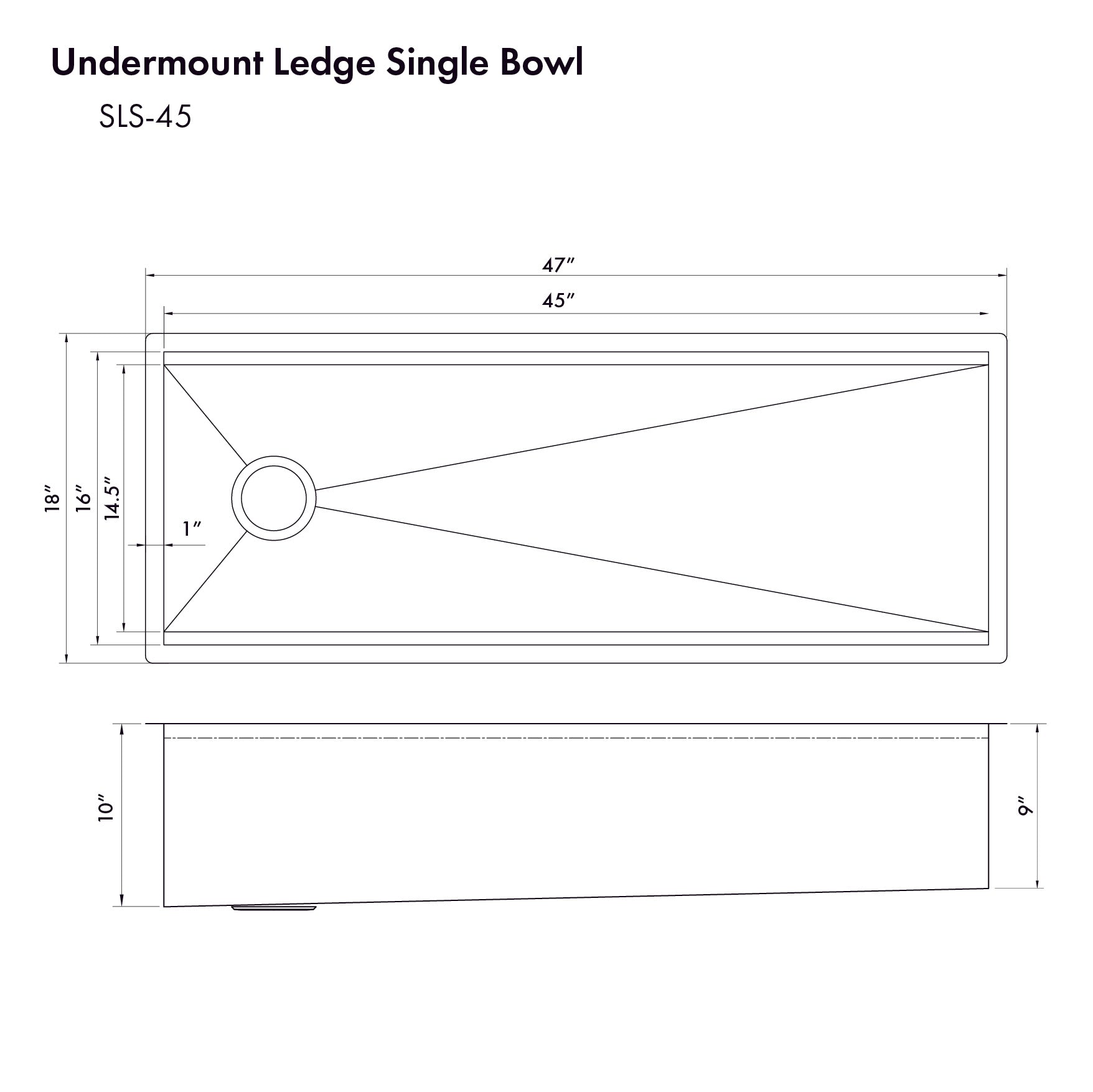 ZLINE 45" Garmisch Undermount Single Bowl Kitchen Sink with Bottom Grid and Accessories (SLS-45)