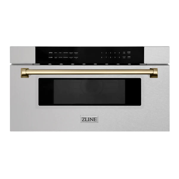 ZLINE Autograph Edition 30" 1.2 cu. ft. Built-In Microwave Drawer in DuraSnow Stainless Steel with Accents