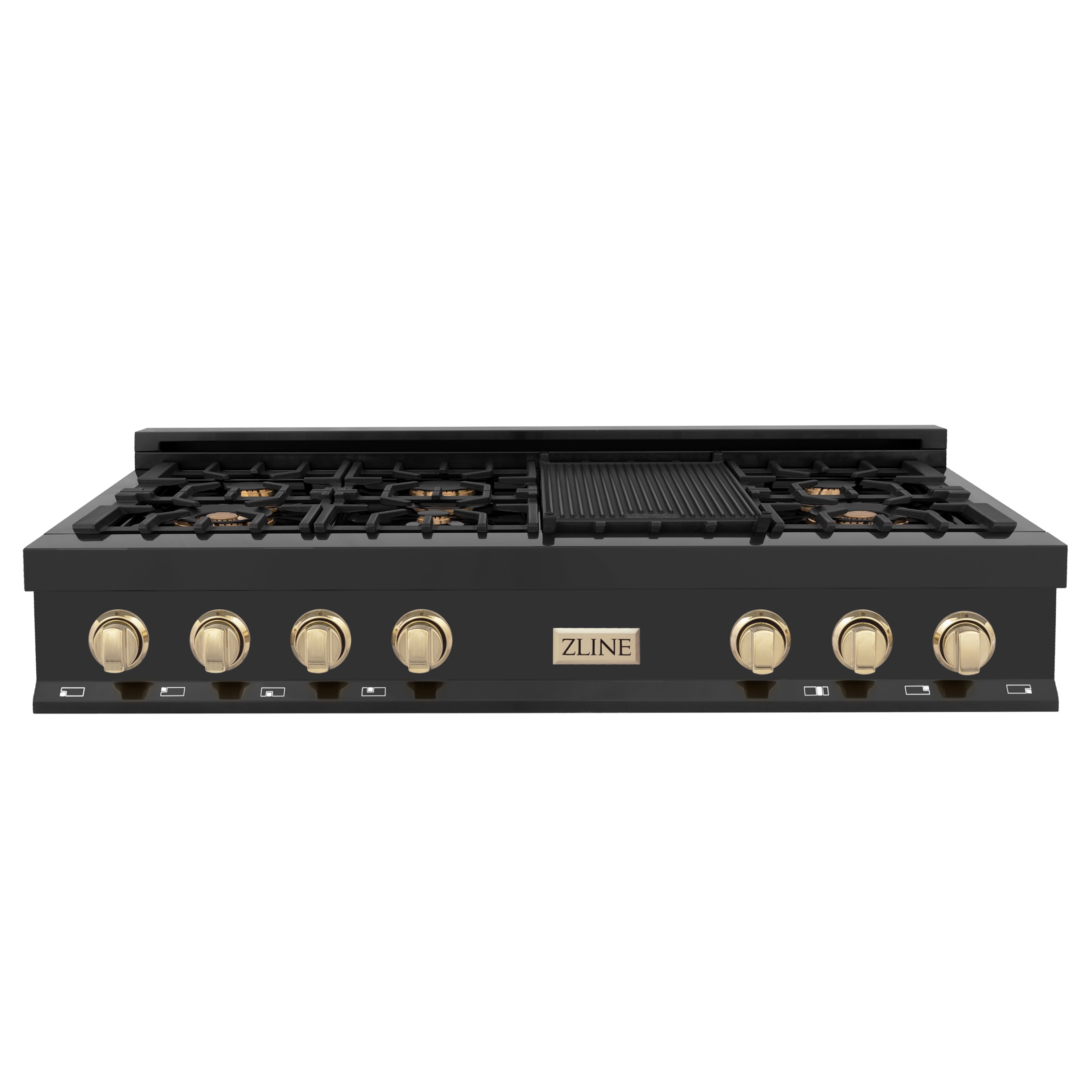 ZLINE Autograph Edition 48" Porcelain Rangetop with 7 Gas Burners in Black Stainless Steel and Accents (RTBZ-48)