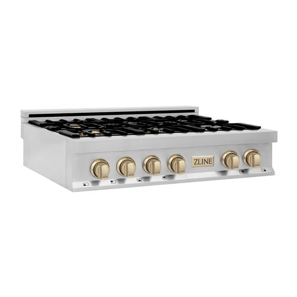 ZLINE Autograph Edition 36" Porcelain Rangetop with 6 Gas Burners in Stainless Steel and Accents (RTZ-36)