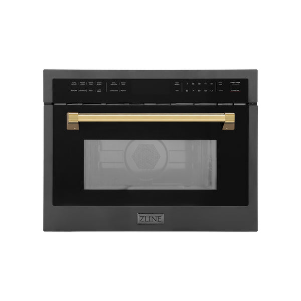 ZLINE Autograph Edition 24" 1.6 cu ft. Built-in Convection Microwave Oven in Black Stainless Steel and Gold Accents (MWOZ-24-BS-G)