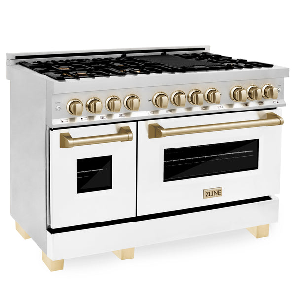 ZLINE Autograph Edition 48" 6.0 cu. ft. Dual Fuel Range with Gas Stove and Electric Oven in Stainless Steel with White Matte Door and Accents (RAZ-WM-48)