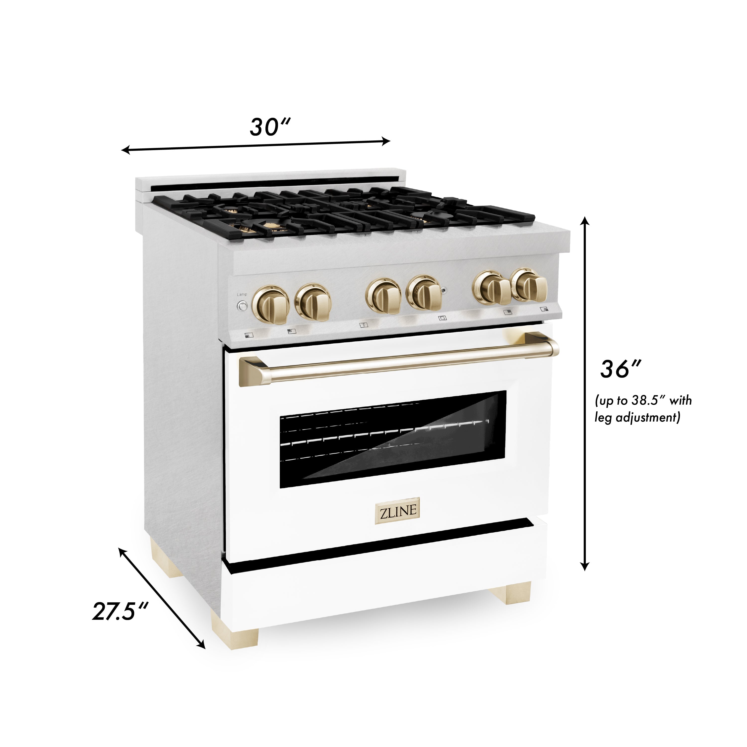 ZLINE Autograph Edition 30" 4.0 cu. ft. Dual Fuel Range with Gas Stove and Electric Oven in DuraSnow® Stainless Steel with White Matte Door and Accents (RASZ-WM-30)