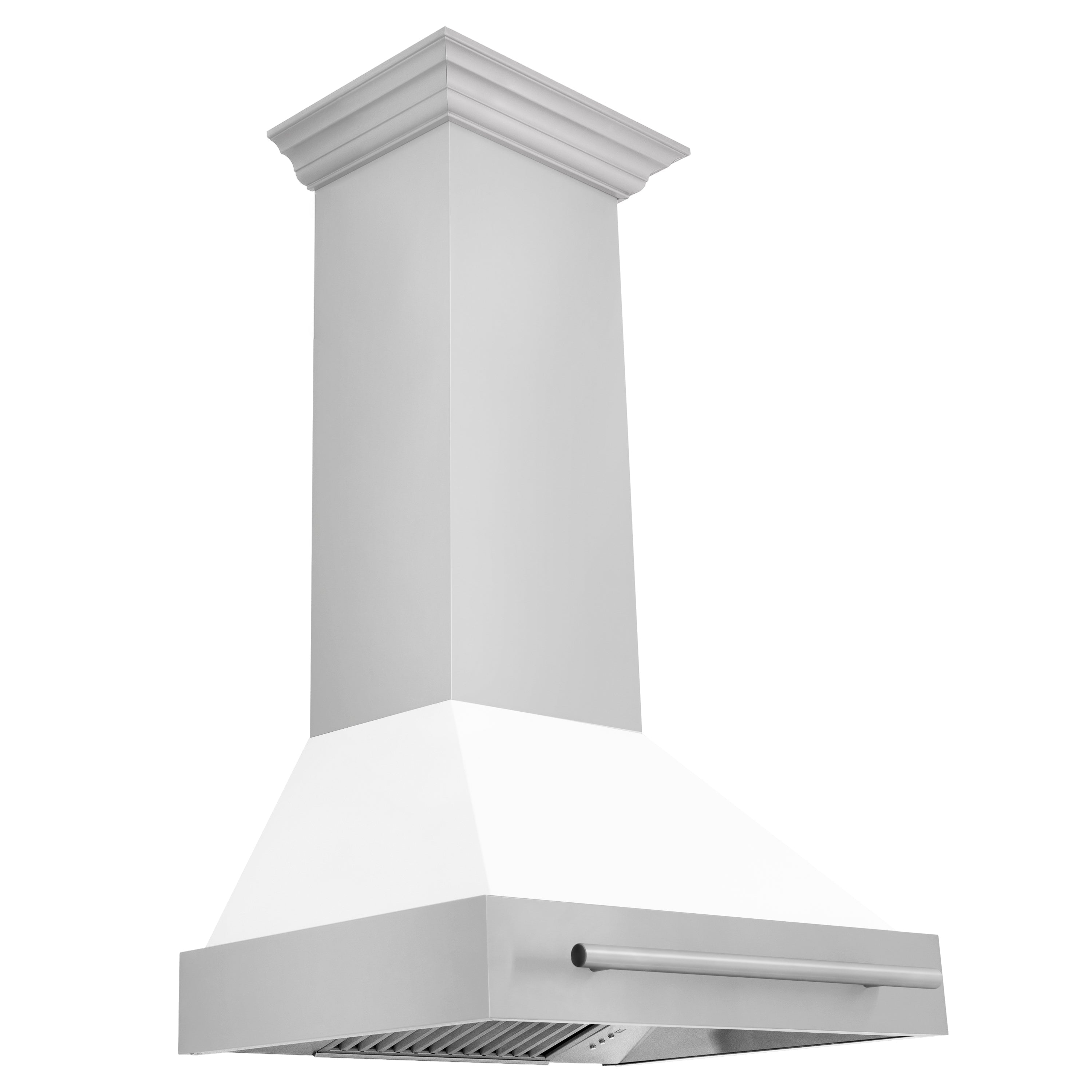 ZLINE 30" Stainless Steel Wall Mount Range Hood with White Matte Shell and Stainless Steel Handle (8654STX-WM-30)