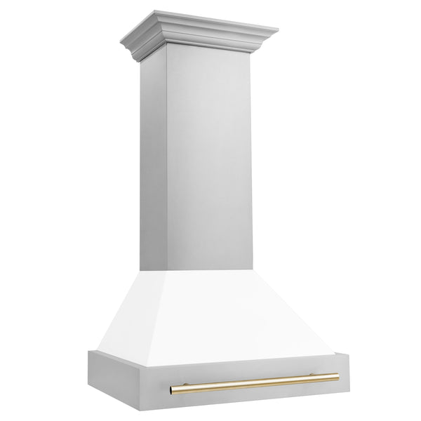 ZLINE 30" Autograph Edition Stainless Steel Range Hood with White Matte Shell and Accents (8654STZ-WM30)