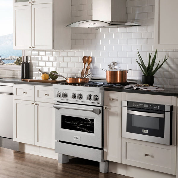 ZLINE 30" 4.0 cu. ft. Dual Fuel Range with Gas Stove and Electric Oven in DuraSnow® Stainless Steel with Color Door Options (RAS-SN-30)