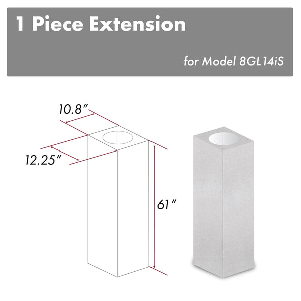 ZLINE 61" DuraSnow® Stainless Steel Chimney Extension for Ceilings up to 12.5 ft. (8GL14iS-E)