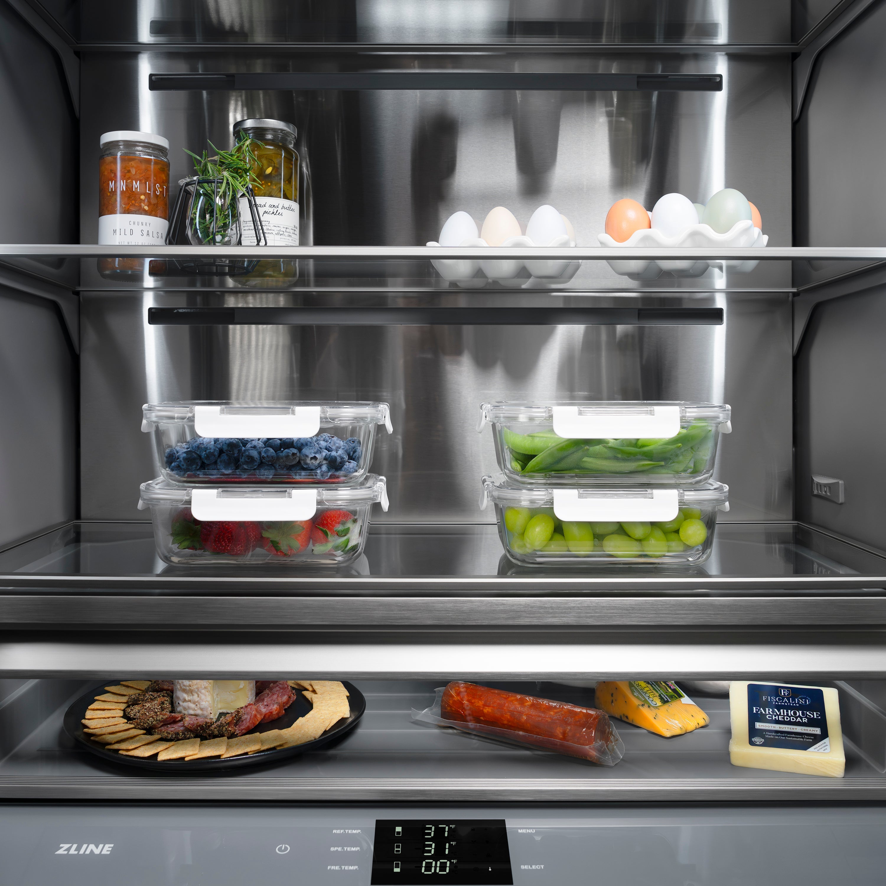 ZLINE Autograph Edition 60 in. 32.2 cu. ft. Panel Ready French Door Built-In Bottom Freezer Refrigerator with Water Dispenser and Ice Maker with Graphite Gray Interior and Matte Black Accents (GRBIVZ-60-MB)