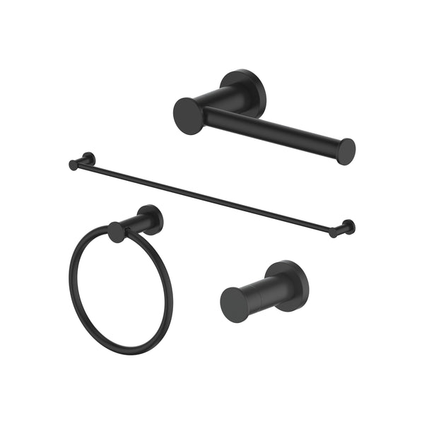ZLINE Emerald Bay Bathroom Accessories Package with Towel Rail, Hook, Ring and Toilet Paper Holder in Matte Black (4BP-EMBYACC-MB)