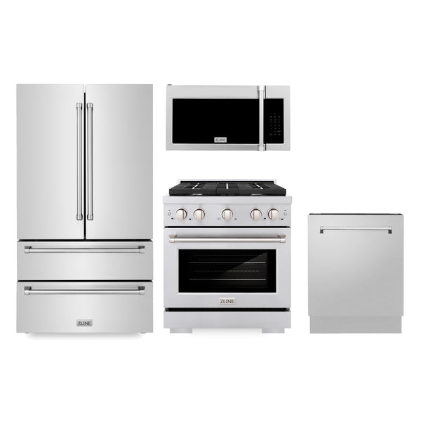 30" ZLINE Appliances Package with Refrigeration - 30" Stainless Steel Gas Range, 30" Traditional Over The Range Microwave and 24" Tall Tub Dishwasher (4KPR-SGROTRH30-DWV)