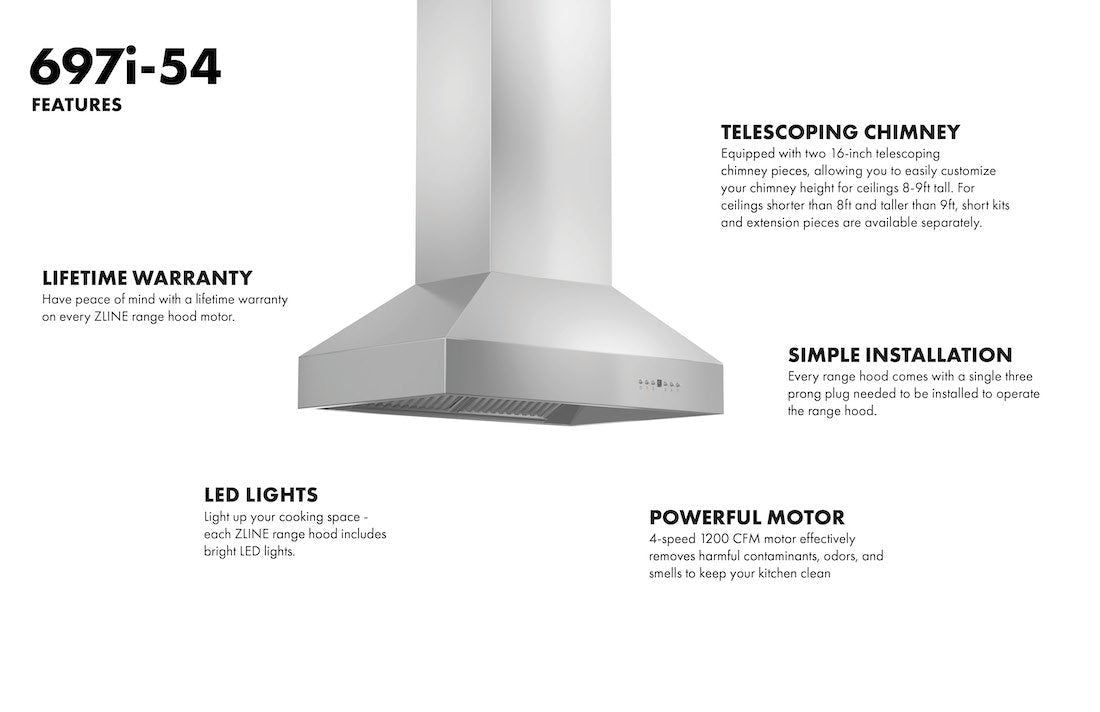 ZLINE Ducted Island Mount Range Hood in Stainless Steel (697i)