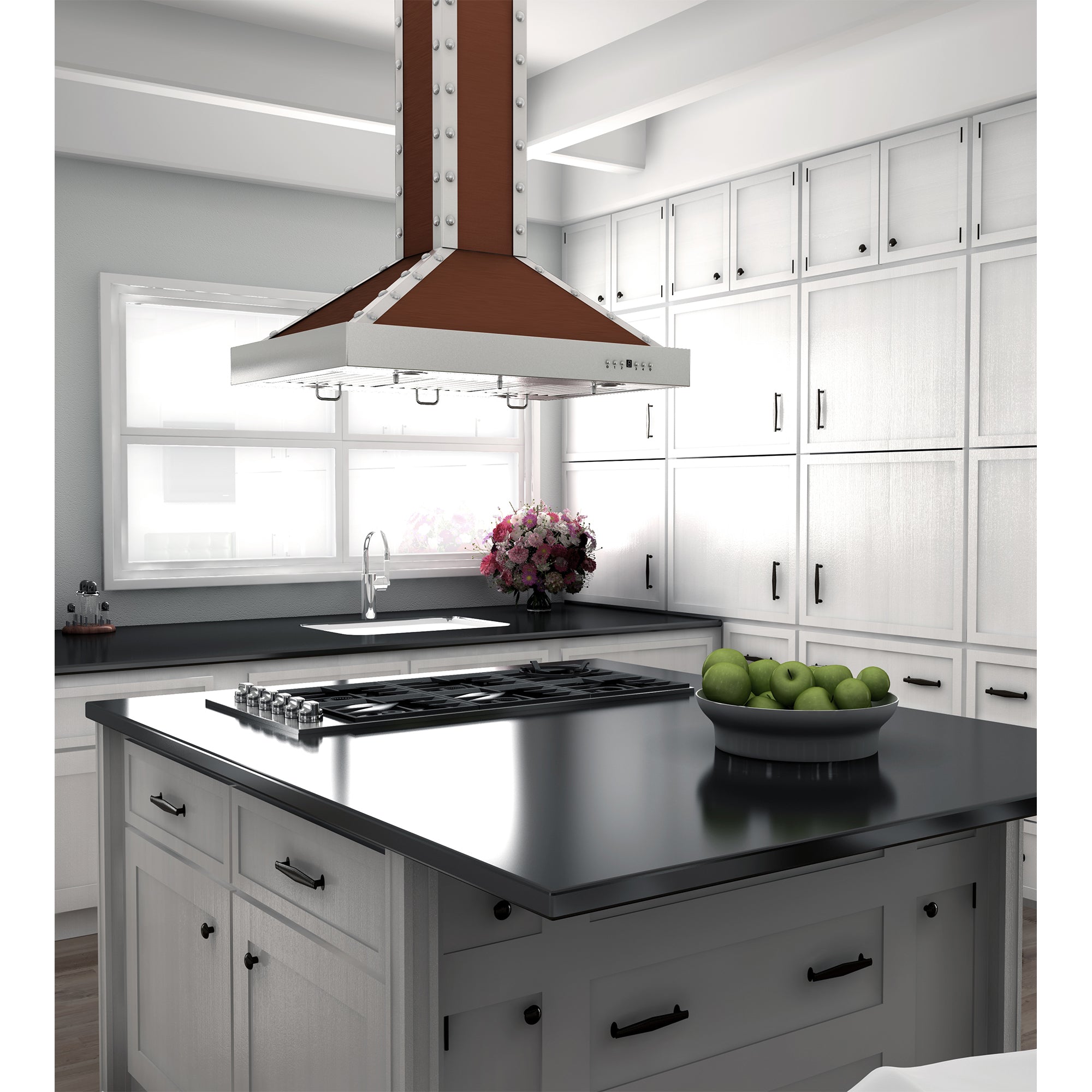 ZLINE 36 in. Designer Series Copper Island Mount Range Hood with Satin Stainless Steel Trim (KB2i-CSSXS-36)