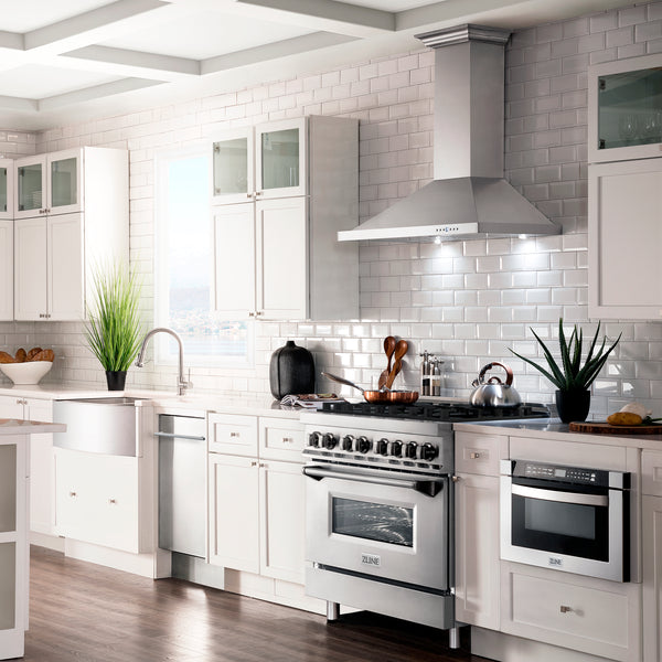 ZLINE 36" Kitchen Package with Stainless Steel Dual Fuel Range, Convertible Vent Range Hood and Dishwasher (3KP-RARH36-DW)