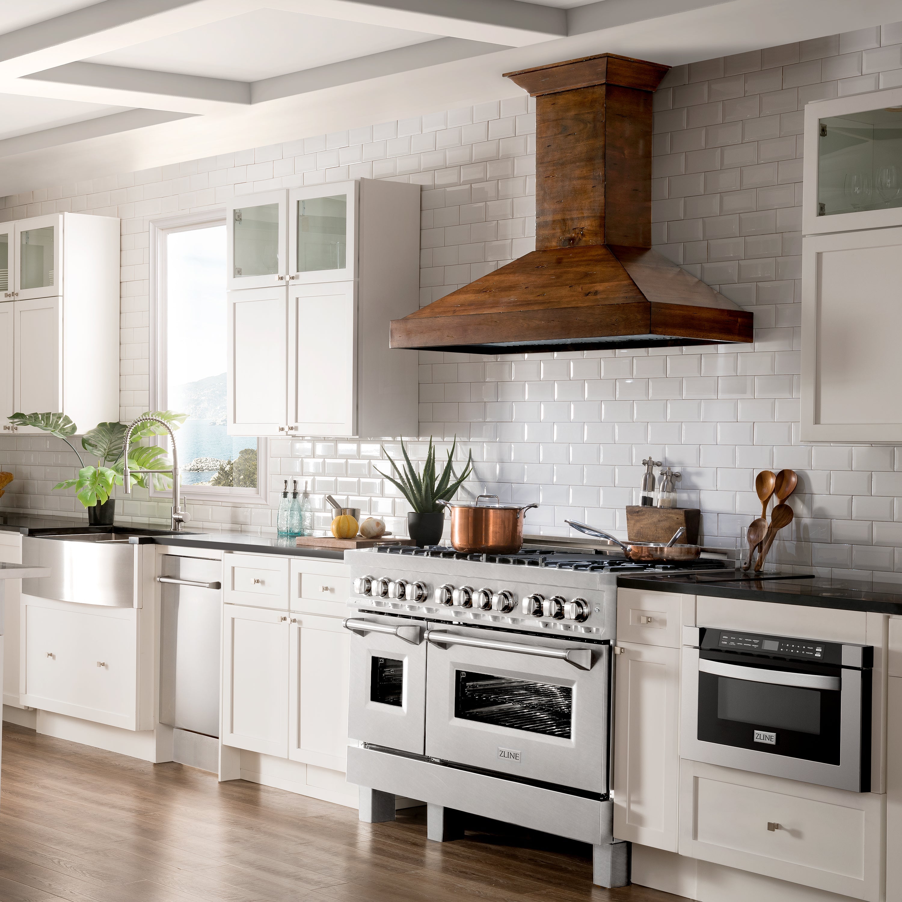 ZLINE 48 in. 6.0 cu. ft. Legacy Dual Fuel Range with Gas Cooktop and 2 Electric Ovens in Satin Stainless Steel with 6 Brass Burners (RAS-SN-BR-48)