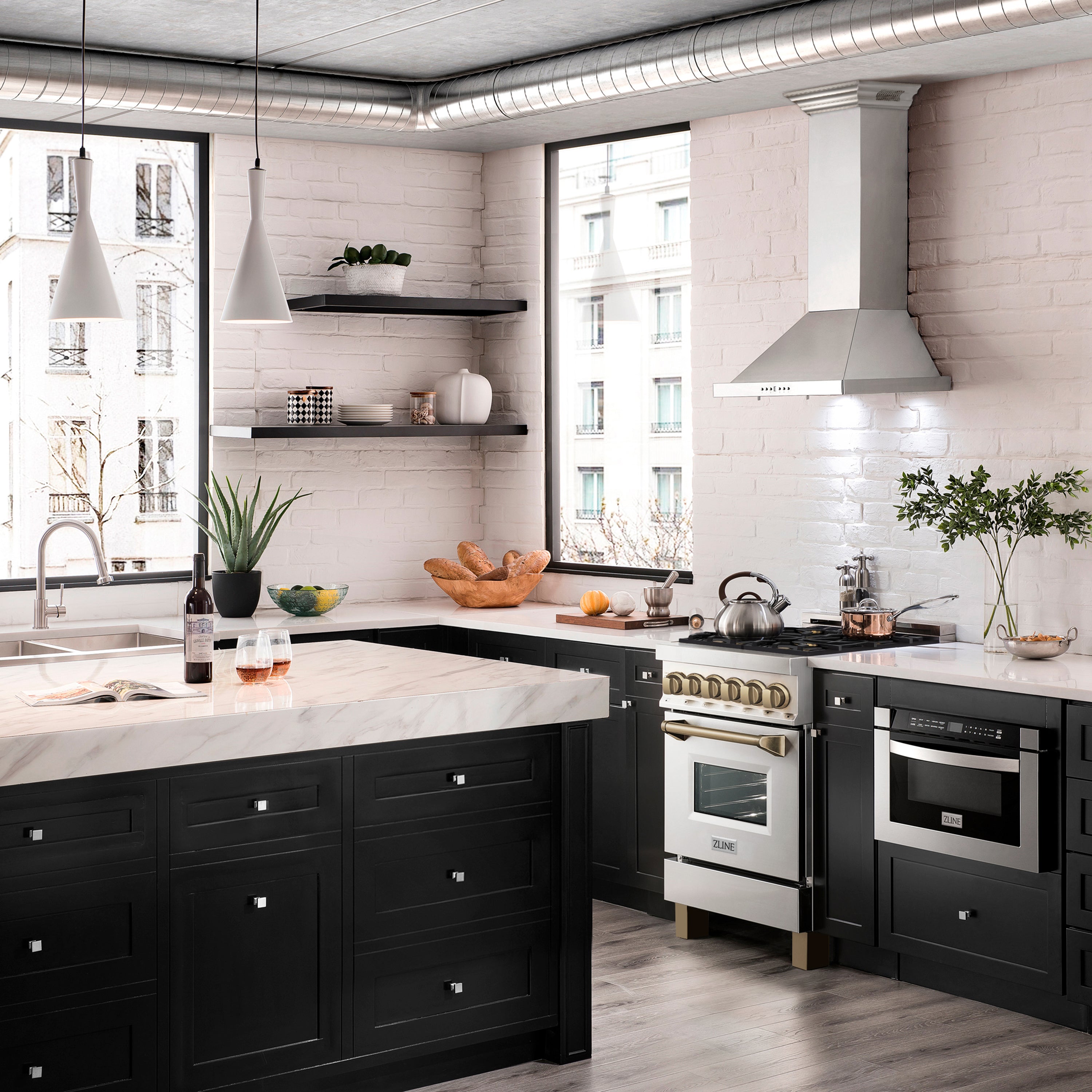 ZLINE Autograph Edition 24 in. 2.8 cu. ft. Legacy Dual Fuel Range with 4 Burner Gas Cooktop and Electric Convection Oven in Stainless Steel and Champagne Bronze Accents (RAZ-24-CB)