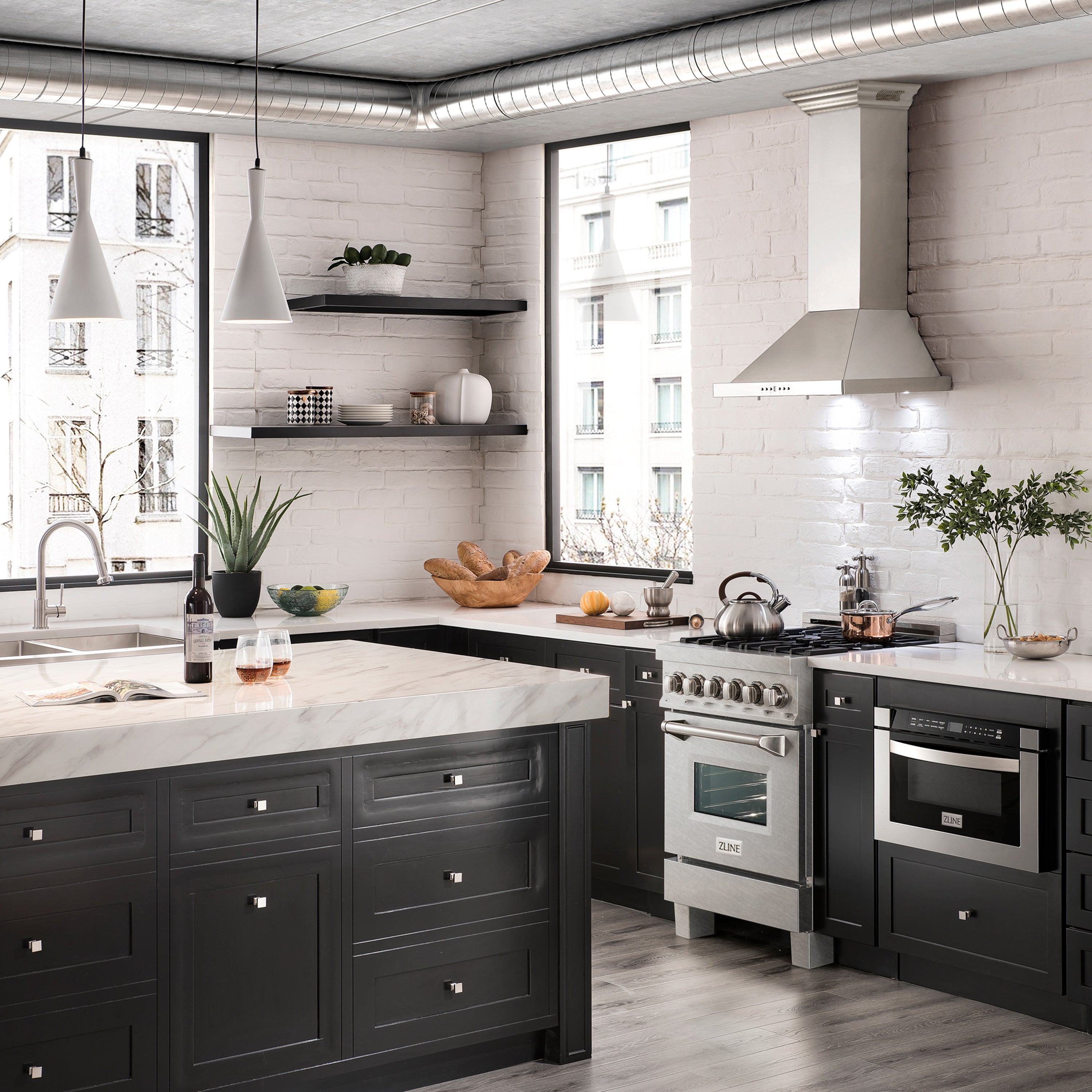 ZLINE 24 in. 2.8 cu. ft. Legacy Dual Fuel Range with Gas Cooktop and Electric Convection Oven in Satin Stainless Steel with 4 Brass Burners (RAS-SN-BR-24)