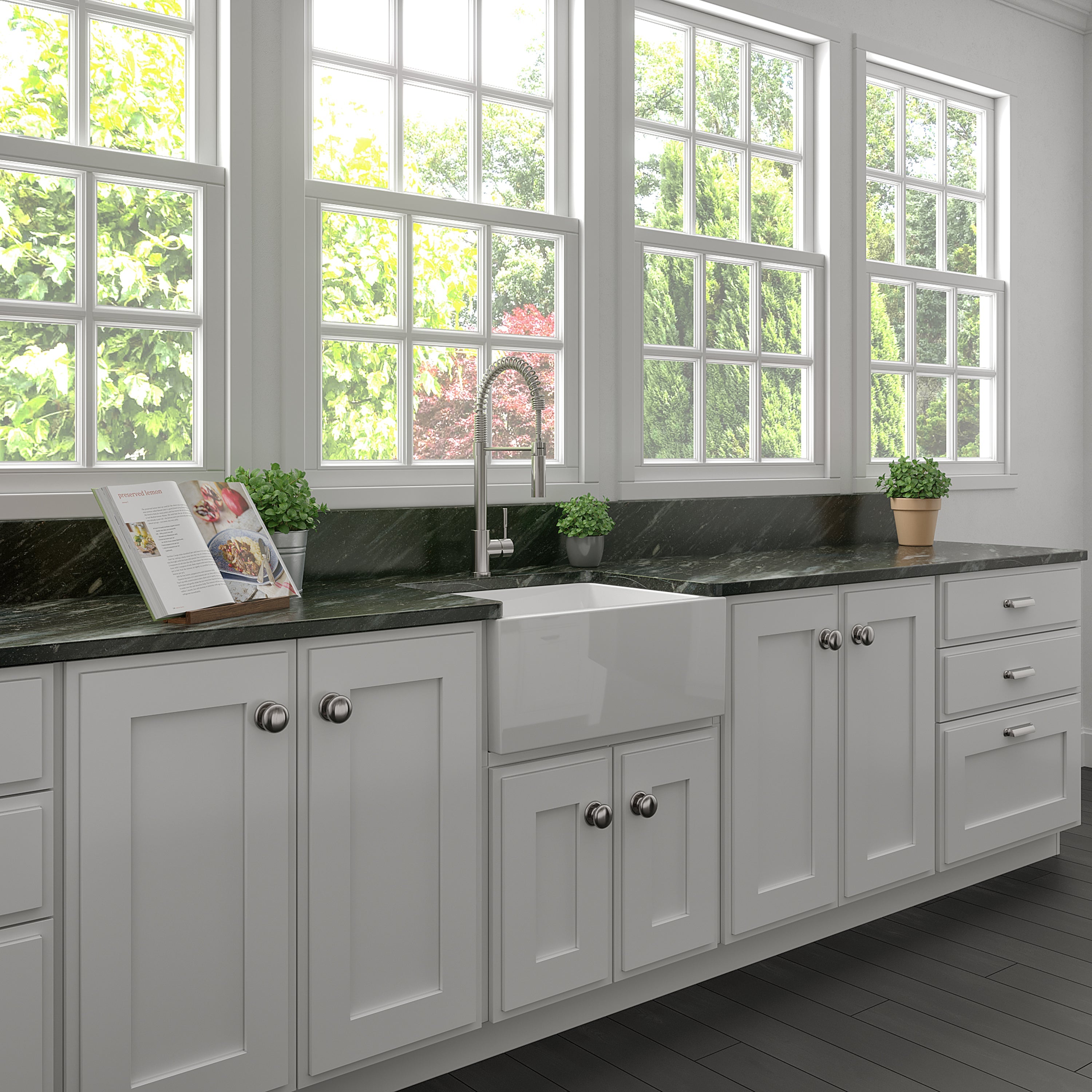 ZLINE 24 in. Venice Farmhouse Apron Front Reversible Single Bowl Fireclay Kitchen Sink with Bottom Grid in White Gloss (FRC5120-WH-24)