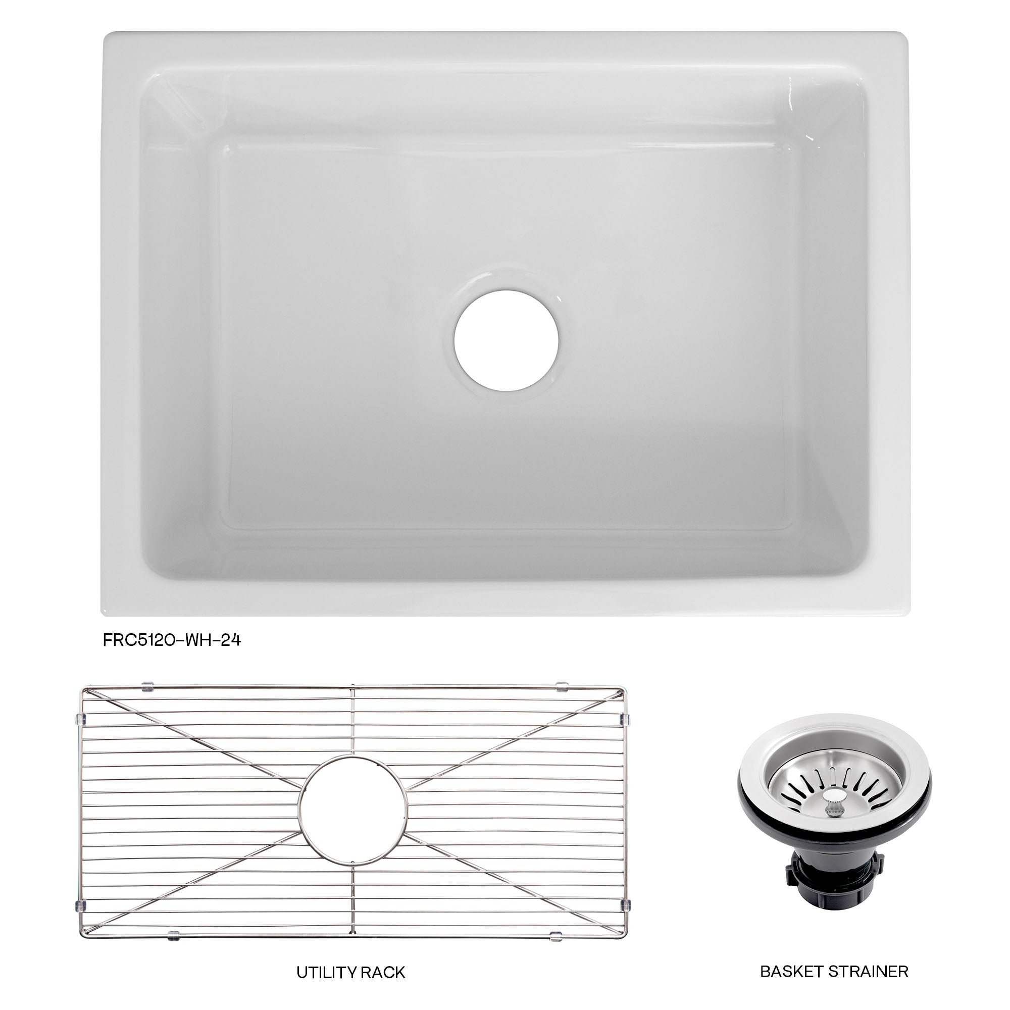 ZLINE 24 in. Venice Farmhouse Apron Front Reversible Single Bowl Fireclay Kitchen Sink with Bottom Grid in White Gloss (FRC5120-WH-24)