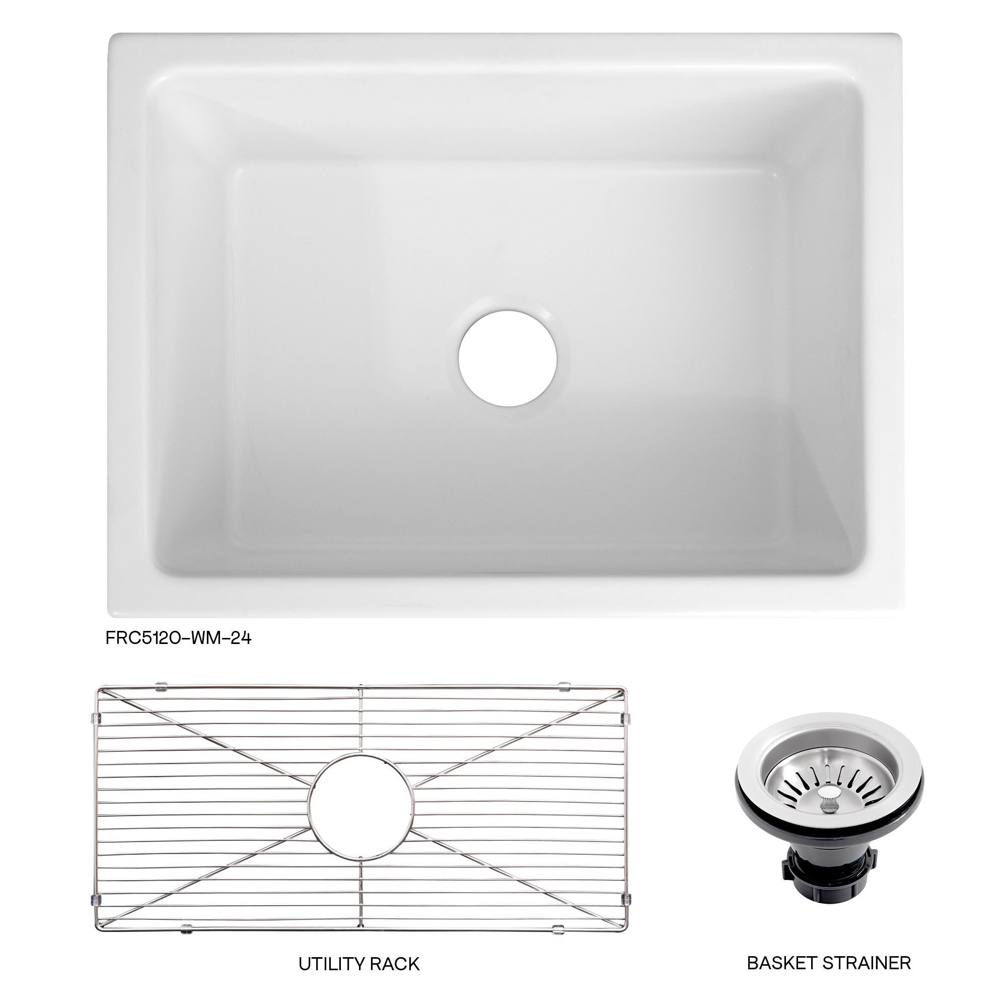 ZLINE 24 in. Venice Farmhouse Apron Front Reversible Single Bowl Fireclay Kitchen Sink with Bottom Grid in White Matte (FRC5120-WM-24)
