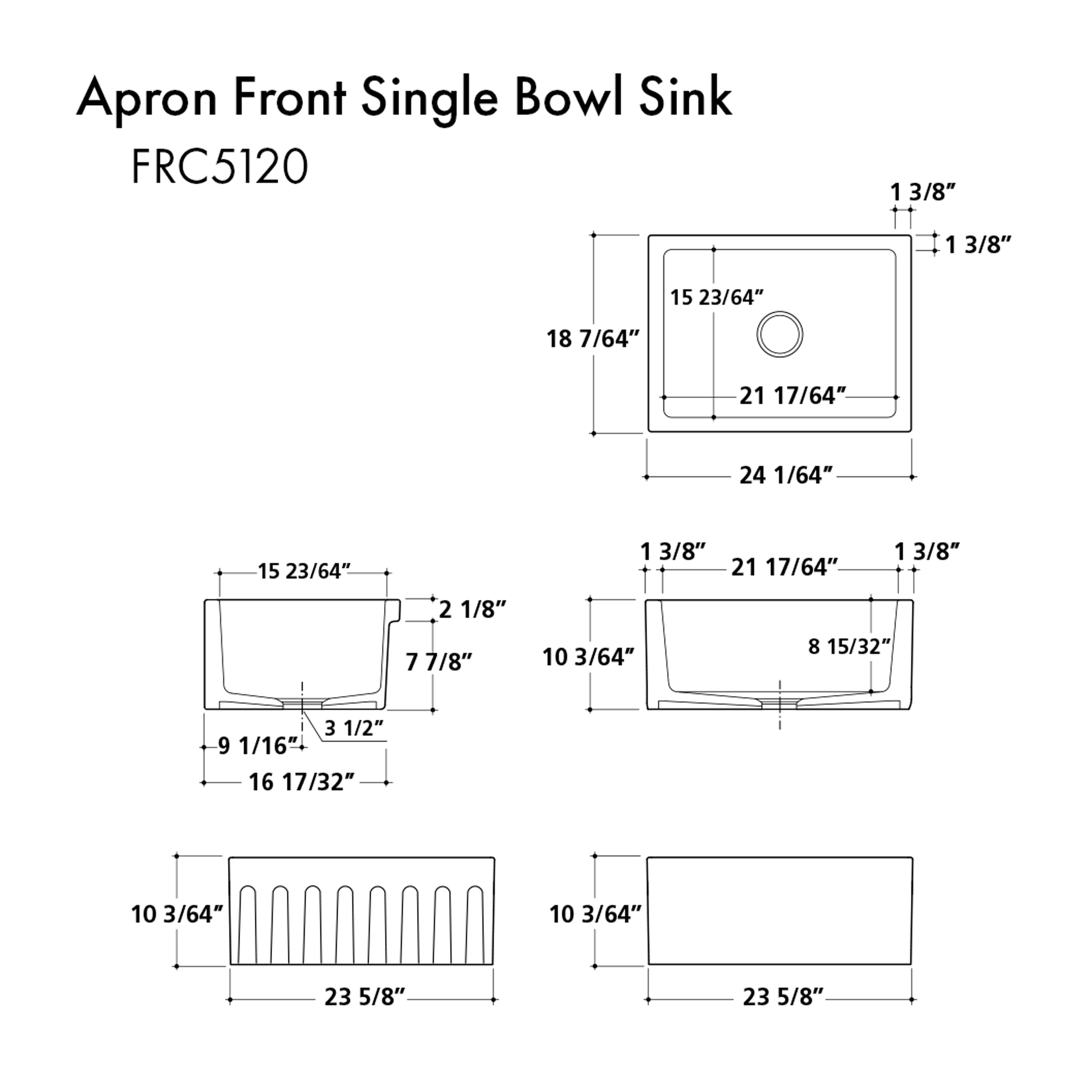 ZLINE 24 in. Venice Farmhouse Apron Front Reversible Single Bowl Fireclay Kitchen Sink with Bottom Grid in White Matte (FRC5120-WM-24)