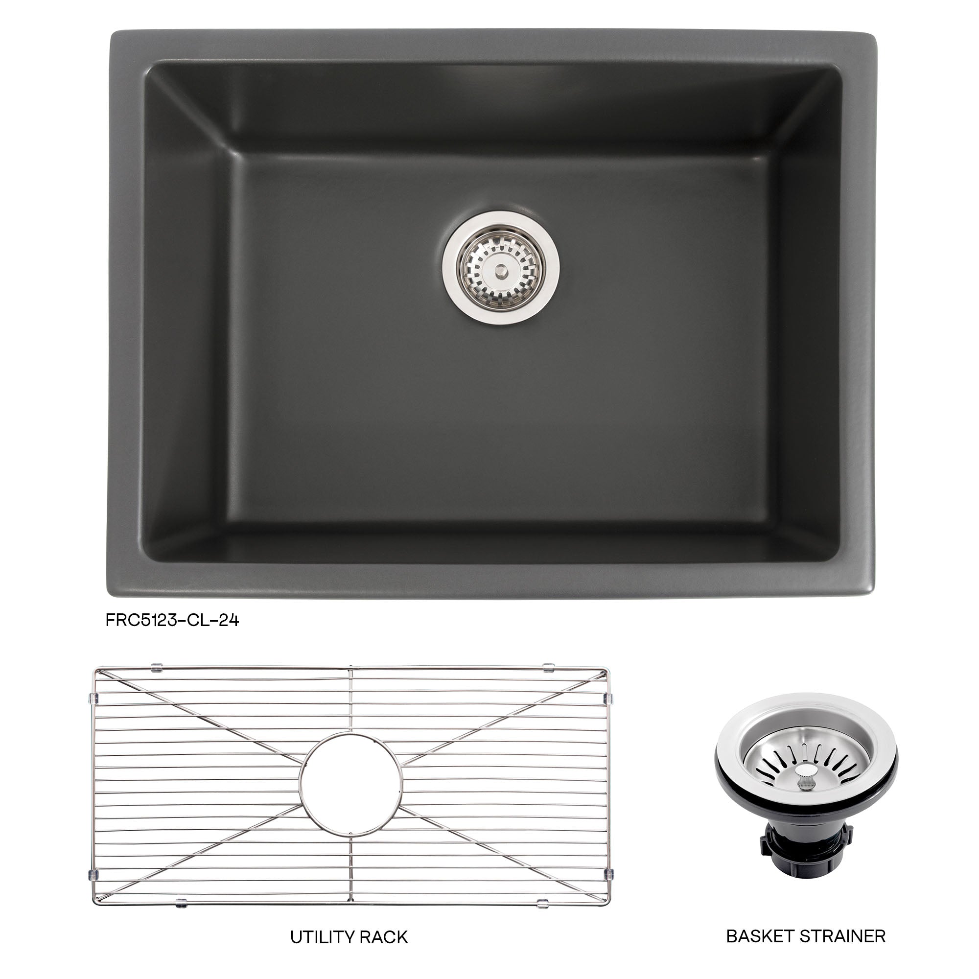 ZLINE 24 in. Rome Dual Mount Single Bowl Fireclay Kitchen Sink with Bottom Grid in Charcoal (FRC5123-CL-24)
