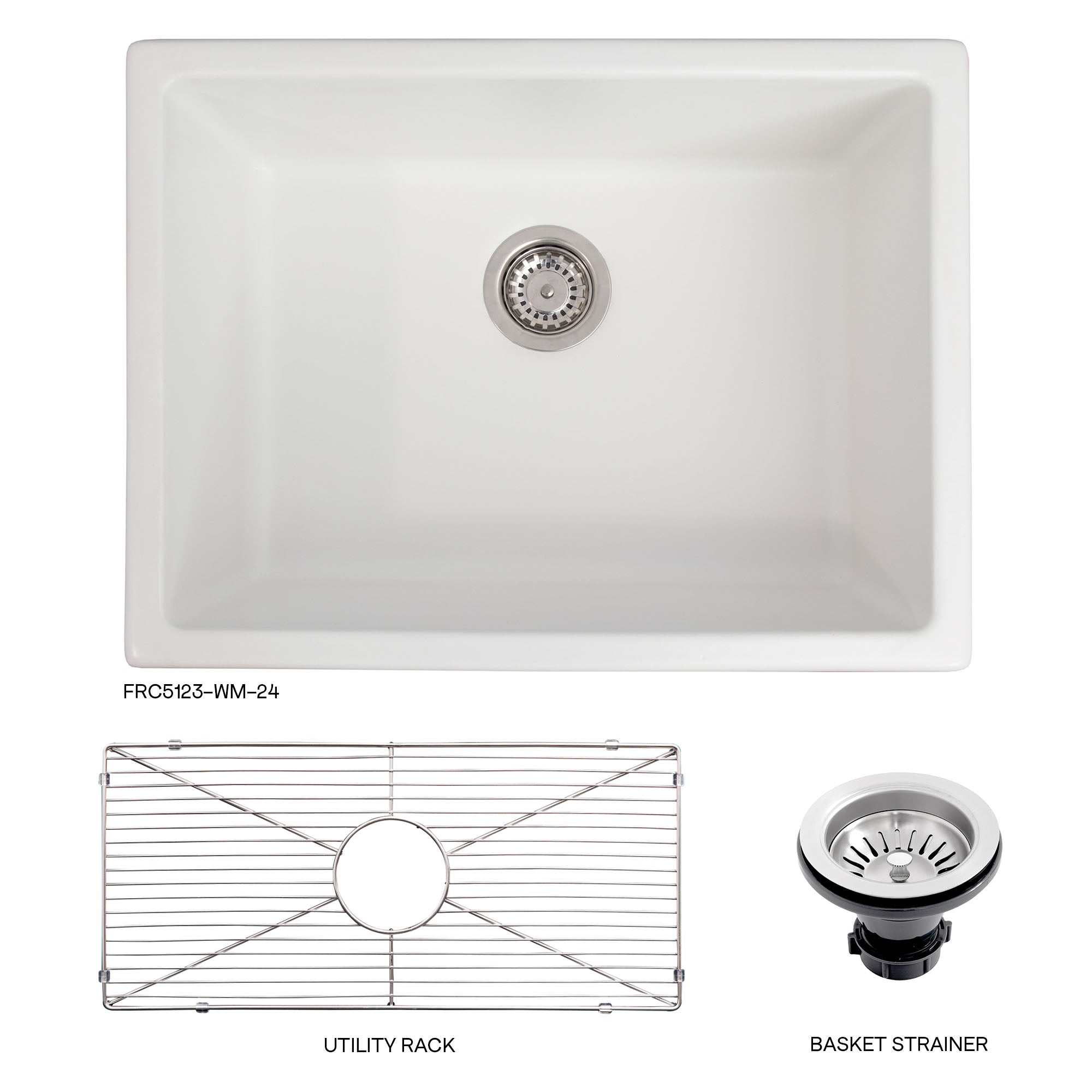 ZLINE 24 in. Rome Dual Mount Single Bowl Fireclay Kitchen Sink with Bottom Grid in White Matte (FRC5123-WM-24)